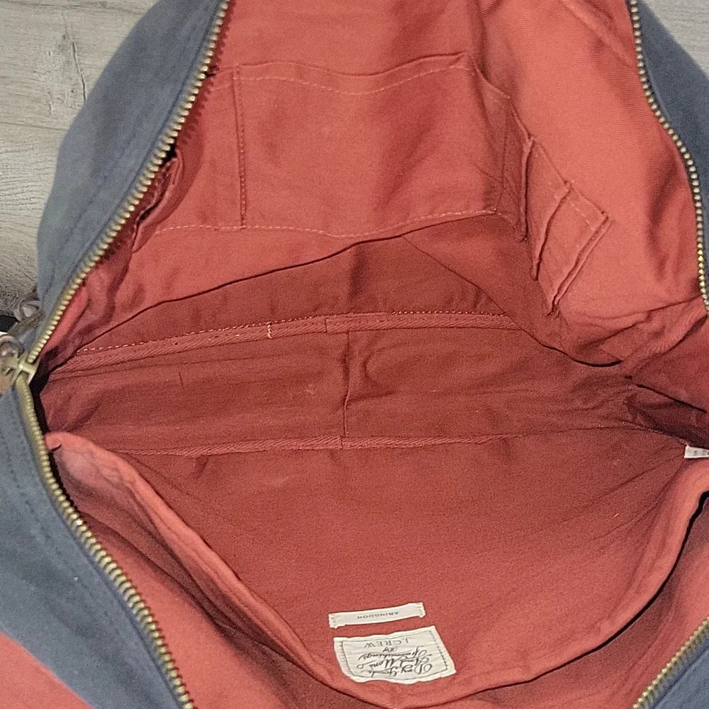 Men's JCrew Waxed Canvas Bag in Blue with Brown Leather Trim Messenger Bag